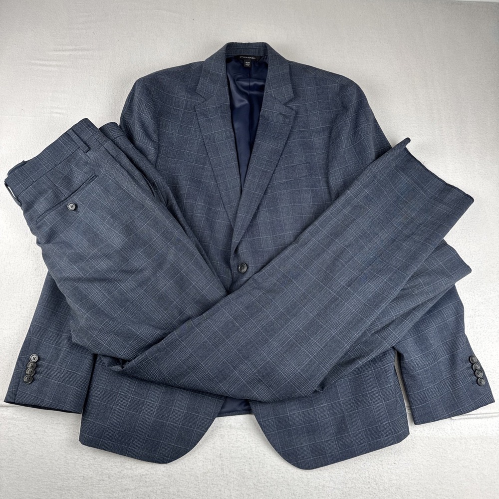 Banana Republic Marzotto Mens Blue Glen Plaid 2 Piece Suit 42R 33*34 Slim Fit